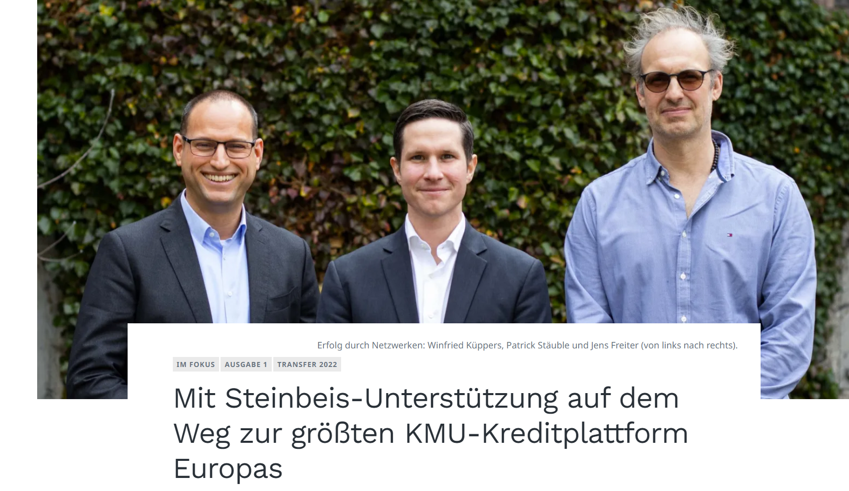 Mit Steinbeis-Unterstützung auf dem Weg zur größten KMU-Kreditplattform Europas